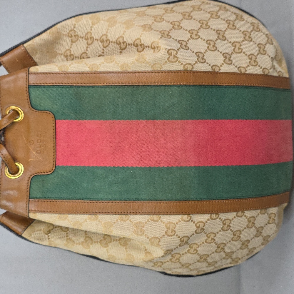 Gucci Beige and Brown Shoulder Bag with Green and Red Stripes - Picture 15 of 16
